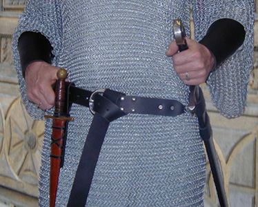 Bailey Basics Knight Set. Sword Belt, Dagger Frog & Bracers shown in black leather with nickel hardware.