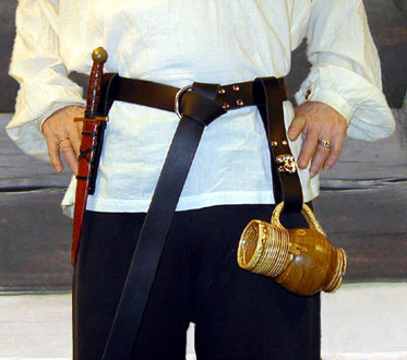 Bailey Basics Townsman Set. Medieval Ring Belt, Dagger Frog & Tankard Strap shown in black leather with nickel hardware.