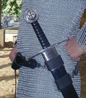 Basic Sword Belt side view shown in black leather with nickel hardware.