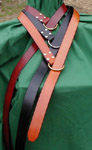 A Ring Belt is a basic element of Medieval and Renaissance costume - shown here in chestnut, black, and dark tan.