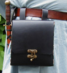 Box Purse Belt Pouch front view. Black with Antique Brass Clasp.